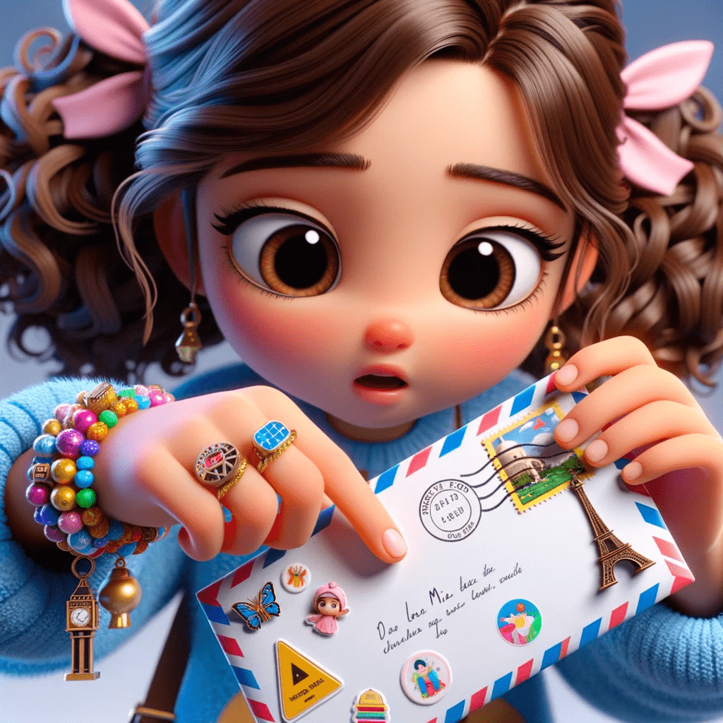 DALL·E-2023-10-18-18.57.52-3D-animated-glossy-Chibi-art-style-capturing-a-scene-where-Mias-hand-with-her-unique-bracelet-featuring-charms-like-the-Eiffel-Tower-and-Taj-Mahal-1-1.png